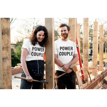 Power couple páros póló - fehér színben