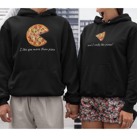 I like you more than pizza páros fekete pulóverek